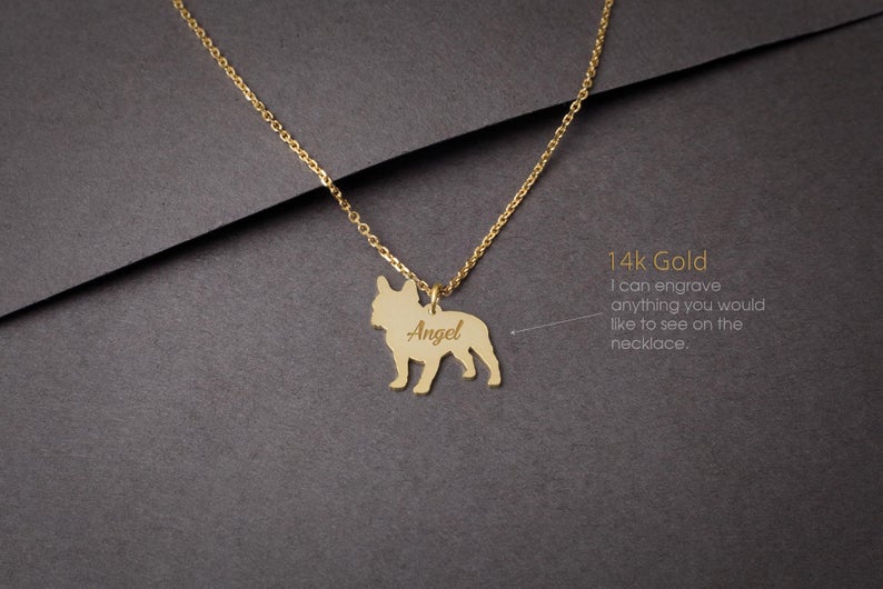 Engrave Rose Gold Sterling Silver Jewelry French Bulldog Necklace Gold
